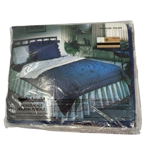 Springmaid Wondercale No-Iron Twin Sheets Navy Pinafore Solids New Old Stock NIP - Picture 8 of 11